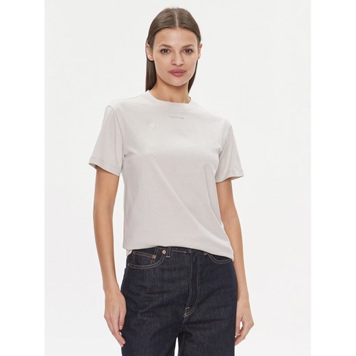 Calvin Klein T-Shirt Metallic Micro Logo T Shirt K20K206967 Beżowy Regular Fit ze sklepu MODIVO w kategorii Bluzki damskie - zdjęcie 182742683