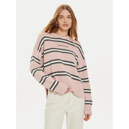 Guess Jeans Sweter W4BR09 Z3HM1 Różowy Regular Fit ze sklepu MODIVO w kategorii Swetry damskie - zdjęcie 182743052