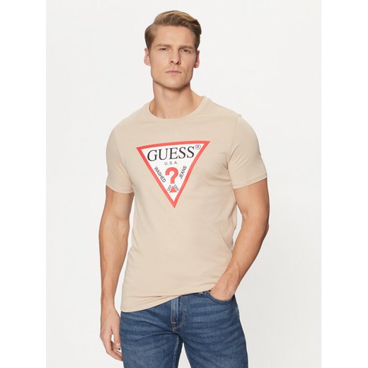 Guess T-Shirt M2YI71 I3Z14 Beżowy Slim Fit ze sklepu MODIVO w kategorii T-shirty męskie - zdjęcie 182743073