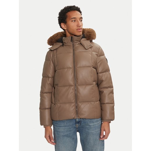 Guess Kurtka z imitacji skóry M4BL33 WGJB0 Brązowy Regular Fit ze sklepu MODIVO w kategorii Kurtki męskie - zdjęcie 182744353