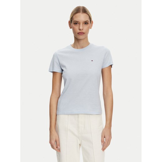 Tommy Hilfiger T-Shirt Slub WW0WW44433 Błękitny Slim Fit ze sklepu MODIVO w kategorii Bluzki damskie - zdjęcie 182744583