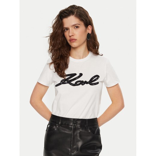 KARL LAGERFELD T-Shirt A1W17117 Biały Regular Fit ze sklepu MODIVO w kategorii Bluzki damskie - zdjęcie 182744662