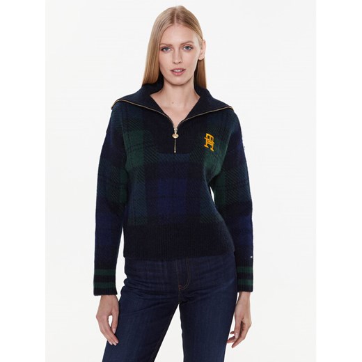 Tommy Hilfiger Sweter Tartan WW0WW38265 Granatowy Regular Fit ze sklepu MODIVO w kategorii Swetry damskie - zdjęcie 182744683