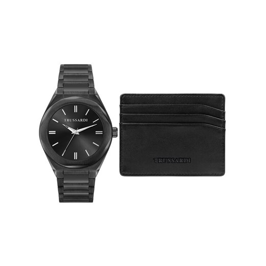Trussardi Zestaw zegarek i etui na karty R2453156007 Czarny ze sklepu MODIVO w kategorii Zegarki - zdjęcie 182744941