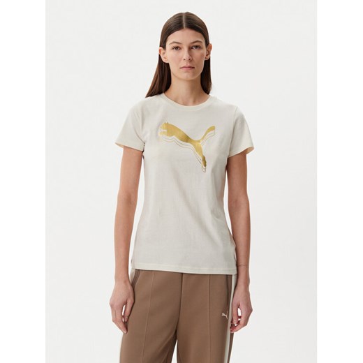 Puma T-Shirt Essentials Metallic 684995 Beżowy Regular Fit ze sklepu MODIVO w kategorii Bluzki damskie - zdjęcie 182745371