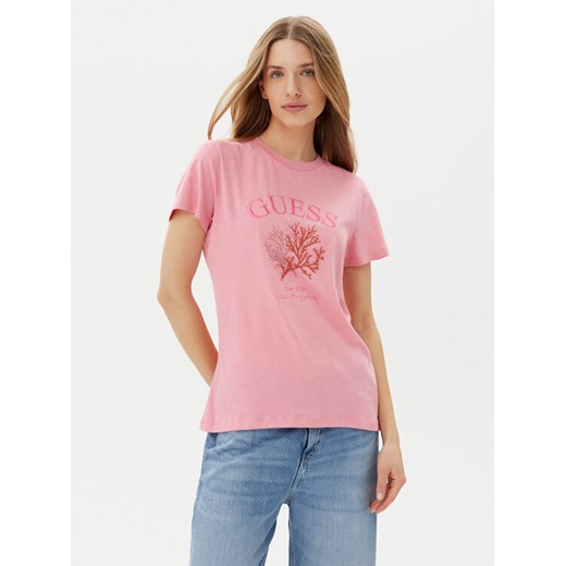 Guess T-Shirt E5GI03 K8G01 Różowy Regular Fit ze sklepu MODIVO w kategorii Bluzki damskie - zdjęcie 182745894