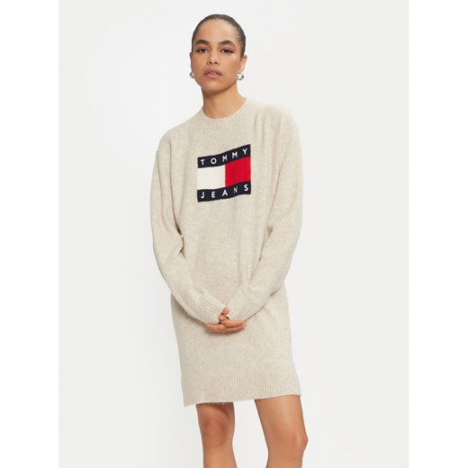 Tommy Jeans Sukienka dzianinowa DW0DW18719 Beżowy Loose Fit Tommy Jeans M MODIVO