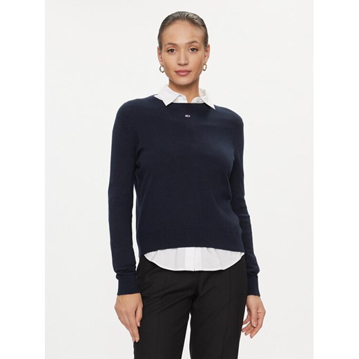 Tommy Jeans Sweter Essential DW0DW17254 Granatowy Regular Fit ze sklepu MODIVO w kategorii Swetry damskie - zdjęcie 182746652