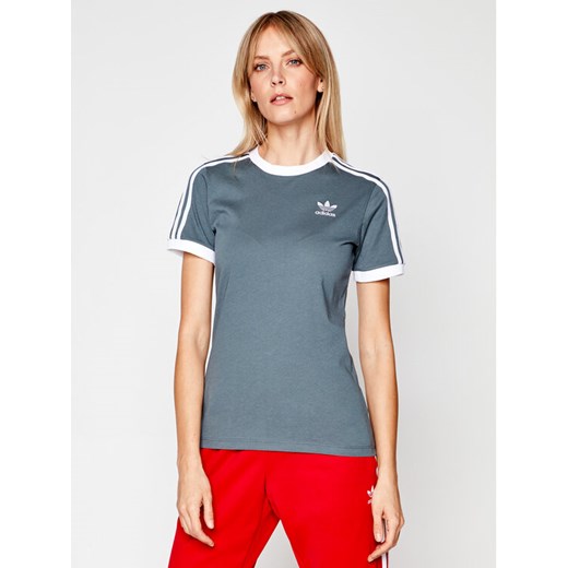adidas T-Shirt adicolor Clasics 3-Stripes GN2914 Szary Regular Fit ze sklepu MODIVO w kategorii Bluzki damskie - zdjęcie 182747023