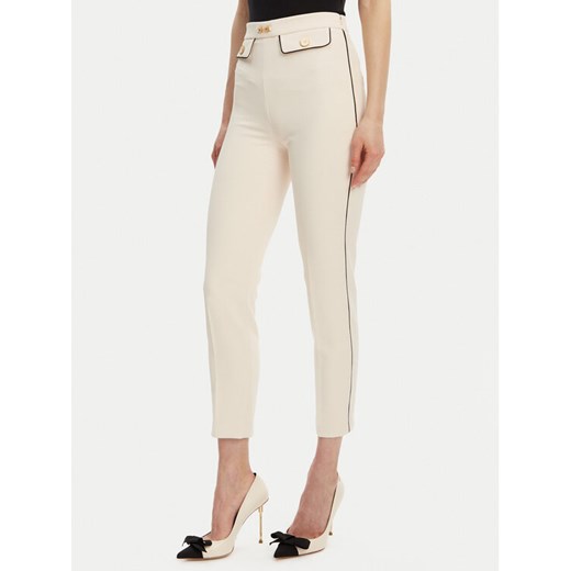 Elisabetta Franchi Spodnie materiałowe PA-T71-51E2-V360 Écru Regular Fit ze sklepu MODIVO w kategorii Spodnie damskie - zdjęcie 182747110