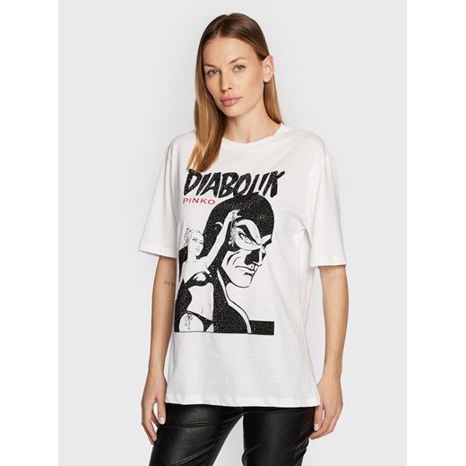 Pinko T-Shirt DIABOLIK Fabiola 1L1099 Y5SN Biały Regular Fit Pinko L MODIVO