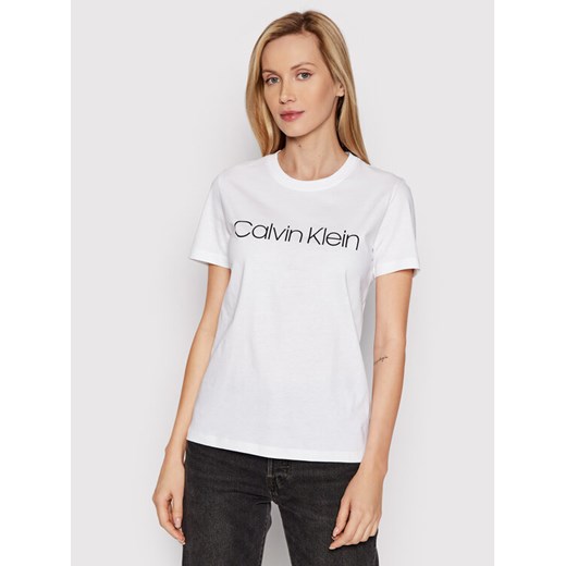 Calvin Klein T-Shirt Core Logo K20K202142 Biały Regular Fit ze sklepu MODIVO w kategorii Bluzki damskie - zdjęcie 182747522