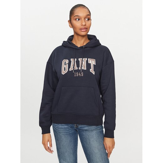 Gant Bluza Rel Logo Hoodie 4200726 Granatowy Relaxed Fit ze sklepu MODIVO w kategorii Bluzy damskie - zdjęcie 182747612