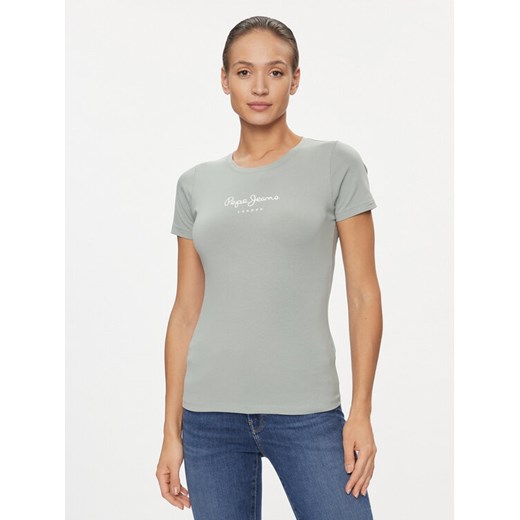 Pepe Jeans T-Shirt New Virginia PL505202 Zielony Slim Fit ze sklepu MODIVO w kategorii Bluzki damskie - zdjęcie 182749081