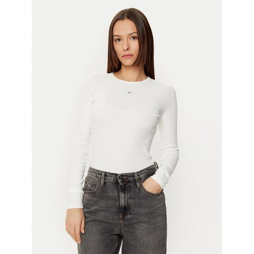 Tommy Jeans Bluzka Essential DW0DW17387 Écru Slim Fit ze sklepu MODIVO w kategorii Bluzki damskie - zdjęcie 182749411