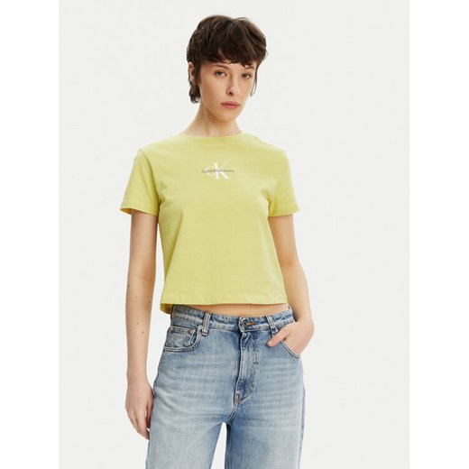 Calvin Klein Jeans T-Shirt Monologo J20J223113 Żółty Slim Fit ze sklepu MODIVO w kategorii Bluzki damskie - zdjęcie 182749490