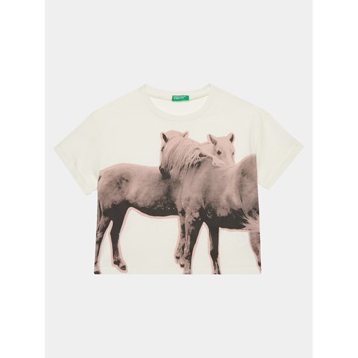 United Colors Of Benetton T-Shirt 3I1XC10HS Écru Regular Fit ze sklepu MODIVO w kategorii Bluzki dziewczęce - zdjęcie 182749563