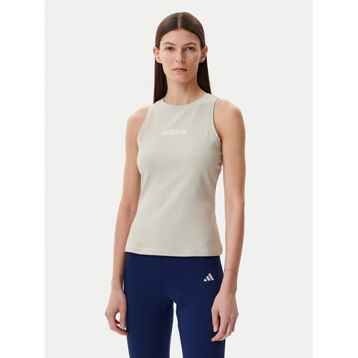 adidas Top Essentials Linear JC5790 Beżowy Slim Fit ze sklepu MODIVO w kategorii Bluzki damskie - zdjęcie 182749830