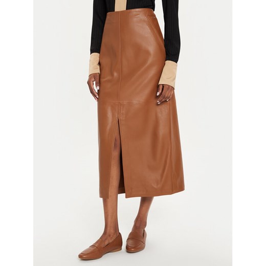 Tommy Hilfiger Spódnica skórzana WW0WW42186 Brązowy Regular Fit ze sklepu MODIVO w kategorii Spódnice - zdjęcie 182750010