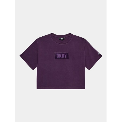 DKNY T-Shirt D35T02 S Fioletowy Regular Fit ze sklepu MODIVO w kategorii Bluzki dziewczęce - zdjęcie 182751132