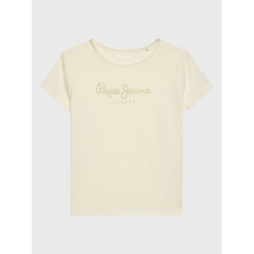 Pepe Jeans T-Shirt Hana Glitter PG502924 Beżowy Regular Fit ze sklepu MODIVO w kategorii Bluzki dziewczęce - zdjęcie 182751143