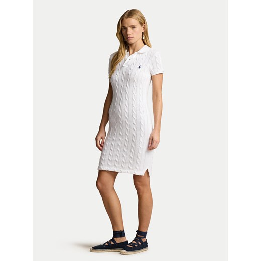 Polo Ralph Lauren Sukienka dzianinowa 211943139002 Biały Slim Fit ze sklepu MODIVO w kategorii Sukienki - zdjęcie 182751373