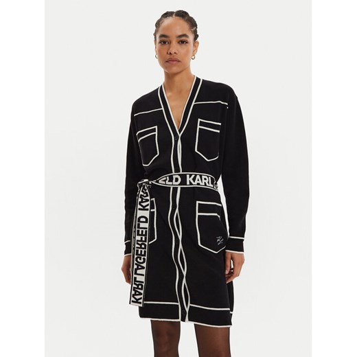 KARL LAGERFELD Kardigan 240W2020 Czarny Regular Fit ze sklepu MODIVO w kategorii Swetry damskie - zdjęcie 182752300