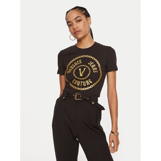 Versace Jeans Couture T-Shirt 77HAHT02 CJ03T Czarny Slim Fit ze sklepu MODIVO w kategorii Bluzki damskie - zdjęcie 182753354