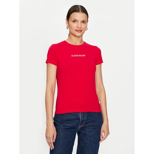 Guess Jeans T-Shirt W4YI01 J1314 Czerwony Slim Fit ze sklepu MODIVO w kategorii Bluzki damskie - zdjęcie 182753551
