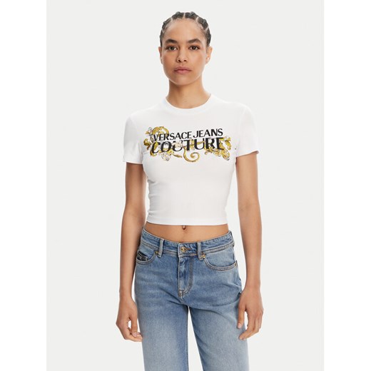 Versace Jeans Couture T-Shirt 78HAHC05 Biały Slim Fit ze sklepu MODIVO w kategorii Bluzki damskie - zdjęcie 182753613