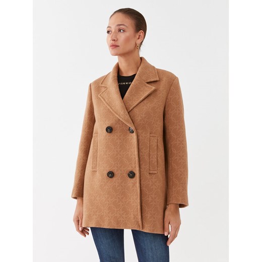 Pinko Płaszcz wełniany 101875 Y82W Brązowy Regular Fit ze sklepu MODIVO w kategorii Płaszcze damskie - zdjęcie 182753931