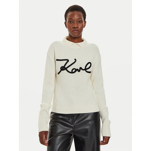 KARL LAGERFELD Sweter 246W2000 Écru Regular Fit ze sklepu MODIVO w kategorii Swetry damskie - zdjęcie 182754721