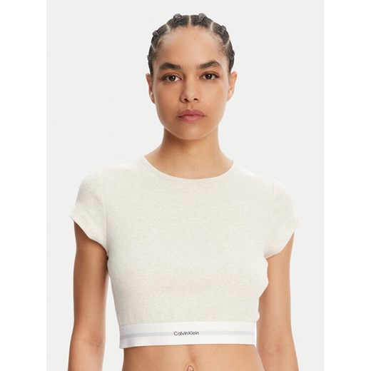 Calvin Klein Underwear T-Shirt LV00QS7349 Beżowy Slim Fit ze sklepu MODIVO w kategorii Bluzki damskie - zdjęcie 182754760