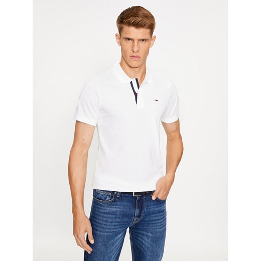 Tommy Jeans Polo Placket DM0DM15370 Biały Slim Fit ze sklepu MODIVO w kategorii T-shirty męskie - zdjęcie 182754973