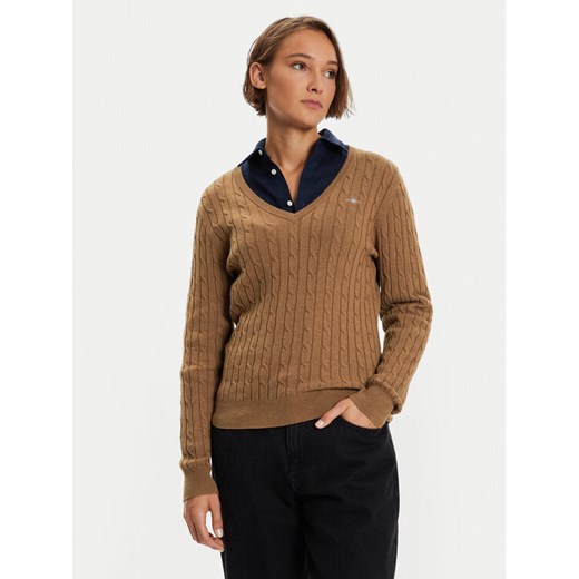 Gant Sweter 4800101 Brązowy Slim Fit ze sklepu MODIVO w kategorii Swetry damskie - zdjęcie 182755354