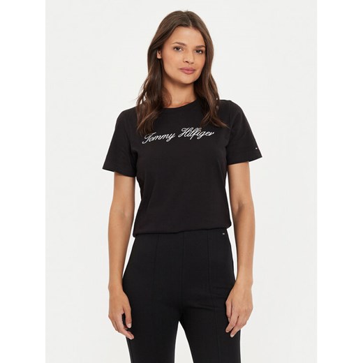 Tommy Hilfiger T-Shirt Script WW0WW43459 Czarny Regular Fit ze sklepu MODIVO w kategorii Bluzki damskie - zdjęcie 182755574