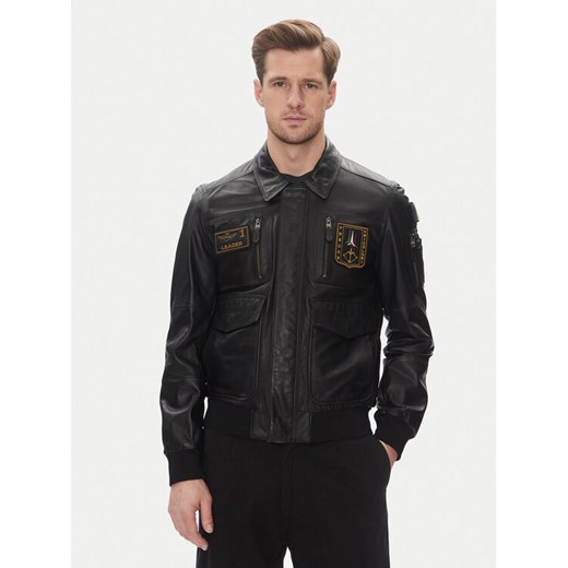 Aeronautica Militare Kurtka skórzana 251PN5046PL265 Czarny Regular Fit ze sklepu MODIVO w kategorii Kurtki męskie - zdjęcie 182755684