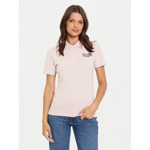 Tommy Hilfiger Polo Script WW0WW43624 Różowy Slim Fit ze sklepu MODIVO w kategorii Bluzki damskie - zdjęcie 182756744