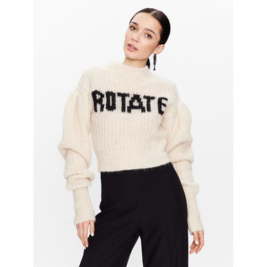 ROTATE Sweter Knit Puff Sleeve RT2287 Écru Regular Fit ze sklepu MODIVO w kategorii Swetry damskie - zdjęcie 182757080
