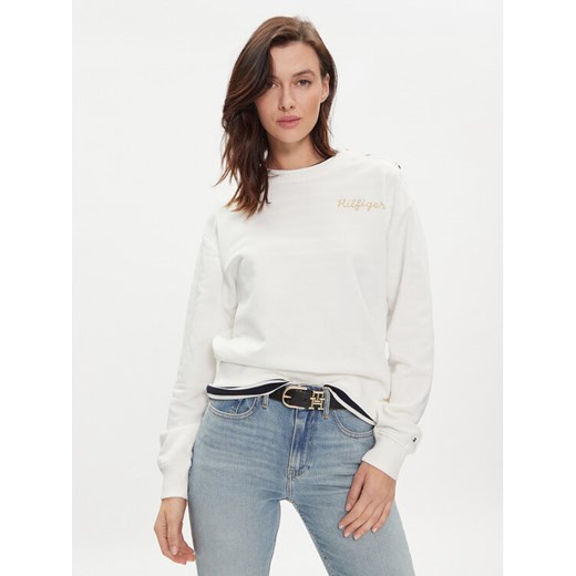 Tommy Hilfiger Bluza Gold Button WW0WW41235 Biały Regular Fit ze sklepu MODIVO w kategorii Bluzy damskie - zdjęcie 182757724