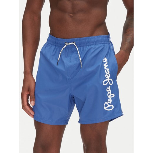 Pepe Jeans Szorty kąpielowe Logo PMB10419 Niebieski Regular Fit ze sklepu MODIVO w kategorii Kąpielówki - zdjęcie 182757861