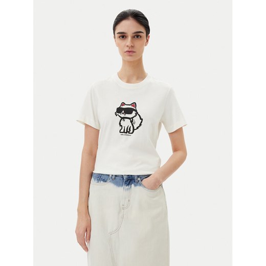 KARL LAGERFELD T-Shirt A1W17128 Écru Regular Fit ze sklepu MODIVO w kategorii Bluzki damskie - zdjęcie 182757872