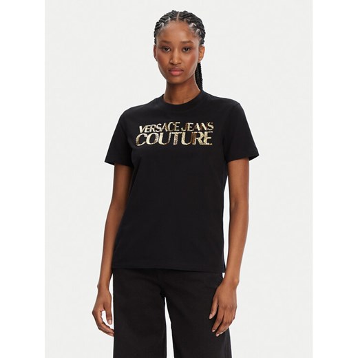Versace Jeans Couture T-Shirt 78HAHE02 Czarny Regular Fit ze sklepu MODIVO w kategorii Bluzki damskie - zdjęcie 182757954