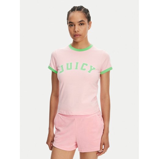 Juicy Couture T-Shirt Collegiate Ringer JCWCT125320 Różowy Slim Fit ze sklepu MODIVO w kategorii Bluzki damskie - zdjęcie 182758101