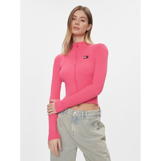 Tommy Jeans Kardigan DW0DW17243 Różowy Slim Fit ze sklepu MODIVO w kategorii Swetry damskie - zdjęcie 182758191