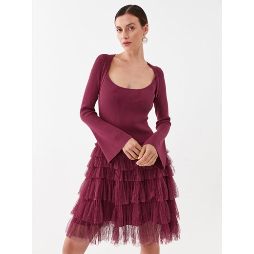 TWINSET Sukienka koktajlowa 232TP3051 Bordowy Regular Fit ze sklepu MODIVO w kategorii Sukienki - zdjęcie 182758444