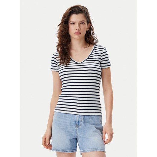 Tommy Jeans T-Shirt Essential DW0DW17385 Granatowy Slim Fit ze sklepu MODIVO w kategorii Bluzki damskie - zdjęcie 182758452