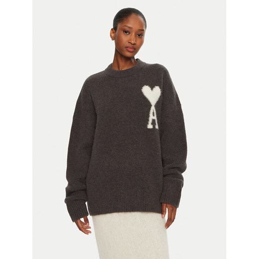 AMI PARIS Sweter UKS025.KN0032 Szary Regular Fit ze sklepu MODIVO w kategorii Swetry damskie - zdjęcie 182758852