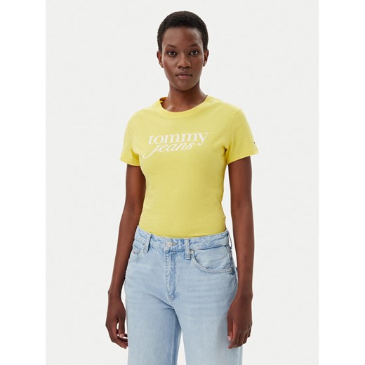 Tommy Jeans T-Shirt Essential DW0DW19447 Żółty Slim Fit ze sklepu MODIVO w kategorii Bluzki damskie - zdjęcie 182759013