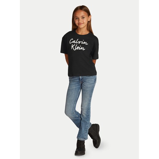 Calvin Klein Jeans T-Shirt Script Logo IG0IG02864 Czarny Boxy Fit ze sklepu MODIVO w kategorii Bluzki dziewczęce - zdjęcie 182759842